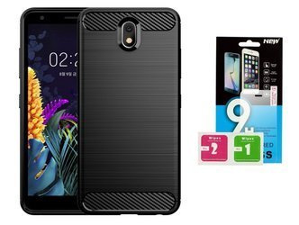 Futerał Carbon do LG K30 czarny + szkło hartowane 9H