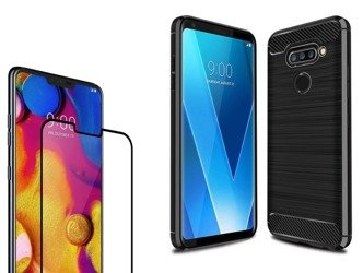 Futerał Carbon LG V40 ThinQ czarny + szkło hartowane 3D