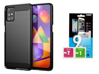 Etui Carbon do OPPO RENO 4 LITE / A93 czarny + szkło hartowane 9H