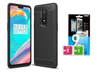 Futerał Carbon do OnePlus 7 PRO czarny + szkło hartowane 9H
