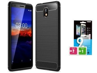 Etui Carbon Nokia 3.1 czarny + szkło hartowane