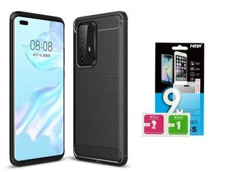 Etui Carbon do Huawei P40 PRO czarny + szkło hartowane 9H
