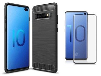 Futerał Carbon Samsung Galaxy S10 czarny + szkło hartowane 3D do pokrowców