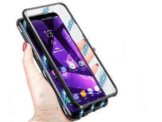 Etui Samsung Galaxy A10 Szkło Przód Tył Magnetic Glass & Aluminium Czarny