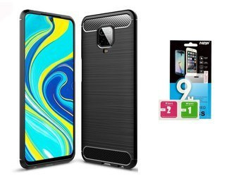 Etui Carbon do Redmi Note 9S czarny + szkło hartowane 9H