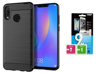 Futerał Carbon do Huawei Y9 2019 czarny + szkło hartowane 9H