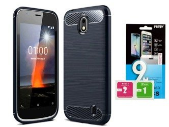 Futerał Carbon Nokia 1 / DUAL czarny + szkło hartowane