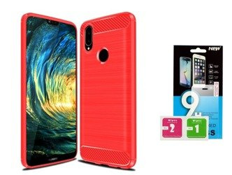 Etui Carbon Huawei P20 lite czerwony + szkło hartowane