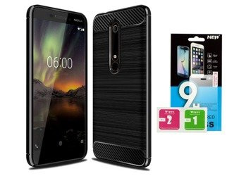 Etui Carbon Nokia 6.1 2018 + szkło hartowane