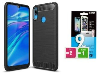 Futerał Carbon Huawei Y6 2019 / Y6s czarny + szkło hartowane