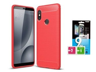 Etui Carbon Xiaomi Redmi Note 5 / Pro czerwony + szkło hartowane