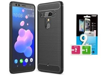 Etui Carbon HTC U12+ PLUS czarny + szkło hartowane