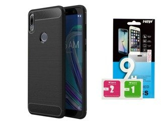 Futerał Carbon Asus Zenfone Max M2 ZB633KL czarny + szkło hartowane