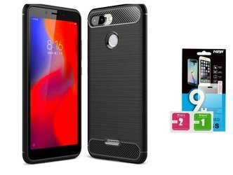 Etui Carbon do Motorola Moto G6 PLAY czarny + szkło hartowane 9H