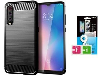 Futerał Carbon Xiaomi Mi9 SE + szkło hartowane 9H