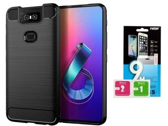 Futerał Carbon Asus Zenfone 6 ZS630KL + szkło hartowane 9H