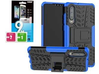 Etui Panzer Huawei P30 niebieski + szkło hartowane
