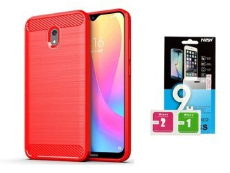 Futerał Carbon do Xiaomi Redmi 8A czerwony + szkło hartowane 9H