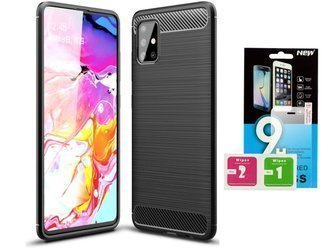 Etui Carbon do Samsung Galaxy M31s czarny + szkło hartowane 9H