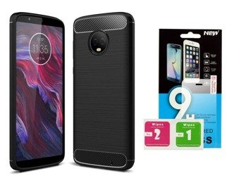 Futerał Carbon Motorola Moto G6 czarny + szkło hartowane