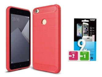 Futerał Carbon Xiaomi Mi A1 / 5X czerwony + szkło hartowane