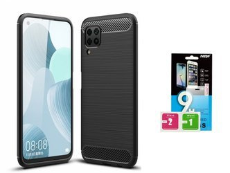 Etui Carbon do Huawei P40 lite czarny + szkło hartowane 9H