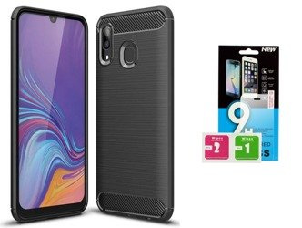 Futerał Carbon Samsung Galaxy A20e + szkło hartowane 9H