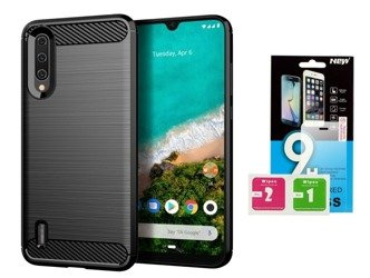 Etui Futerał Carbon Xiaomi Mi A3 + szkło hartowane 9H