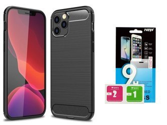 Etui Carbon do iPhone 12 PRO MAX czarny + szkło hartowane 9H