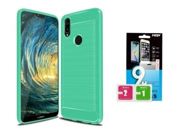 Etui Carbon Huawei P20 lite zielony + szkło hartowane