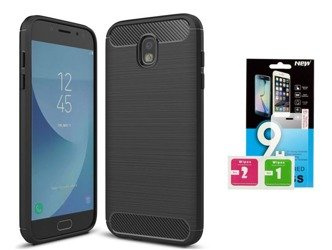 Futerał Carbon Samsung Galaxy J5 2017 czarny + szkło hartowane