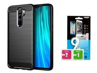 Etui Carbon do Xiaomi Redmi 9 czarny + szkło hartowane 9H