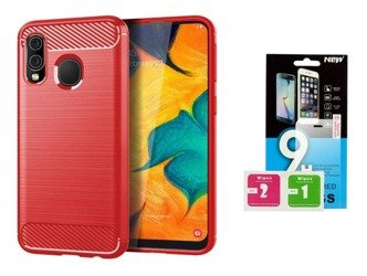 Futerał Carbon Samsung Galaxy A40 + szkło hartowane 9H