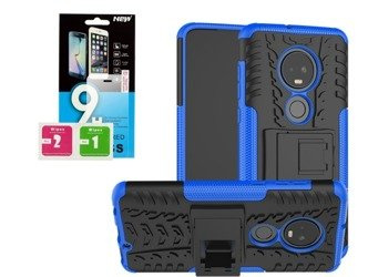 Etui Panzer Motorola Moto G7 / G7 PLUS niebieski + szkło hartowane 9H