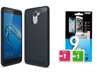 Futerał Carbon Huawei Y7 czarny + szkło hartowane