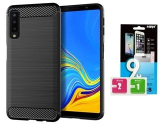 Etui Pokrowiec Carbon Samsung Galaxy A70 + szkło hartowane 9H