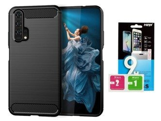 Etui Futerał Carbon Huawei Nova 5T  + szkło hartowane 9H