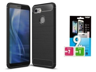 Futerał Carbon GOOGLE Pixel 3 czarny + szkło hartowane
