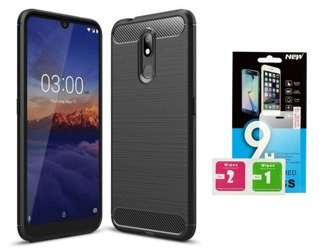 Nokia 3.2 - Etui Futerał Carbon + szkło hartowane 9H