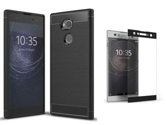 Futerał Carbon Sony Xperia XA2 PLUS czarny + szkło hartowane 3D