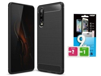 Futerał Carbon Huawei P30 czarny + szkło hartowane