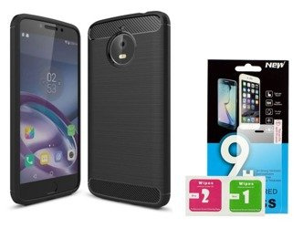 Etui Carbon Motorola Moto E4 + szkło hartowane 9H