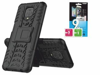 Etui Panzer Xiaomi Redmi Note 9S / Pro / Max + szkło hartowane - czarny