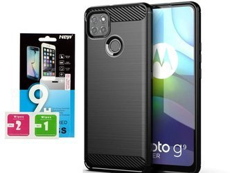 Etui Carbon do OPPO A15 czarny + szkło hartowane 9H