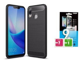 Etui Carbon do Honor Play czarny + szkło hartowane