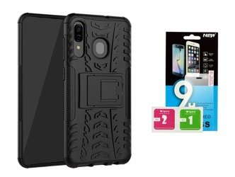 Samsung A40 Nakładka Etui Panzer czarny + szkło hartowane 9H