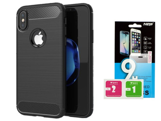 Etui Carbon Apple iPhone X 10 + szkło hartowane