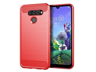 LG Q60 - Etui Nakładka Carbon - czerwony