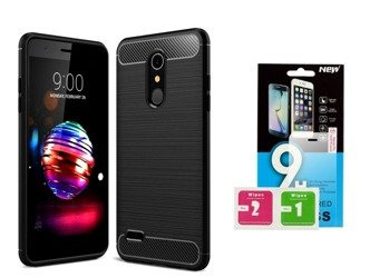 Futerał Carbon LG K10 2018 / K11 czarny + szkło hartowane