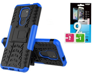 Etui Panzer do Motorola Moto E7 Power + szkło - niebiesko-czarny